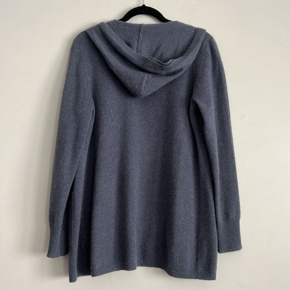 Tahari Hooded Cashmere Long Cardigan Sweater Coat Wrap Blue Womens M - Picture 9 of 17